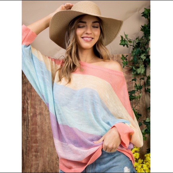 LAST ONE Rainbow Striped Knit Sweater - Picture 3 of 4